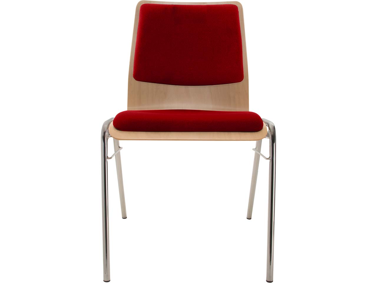 Besucherstuhl "A1" Buche lackiert, Gestell verchr., Steg, Sitz- und Rückenpolster rot
