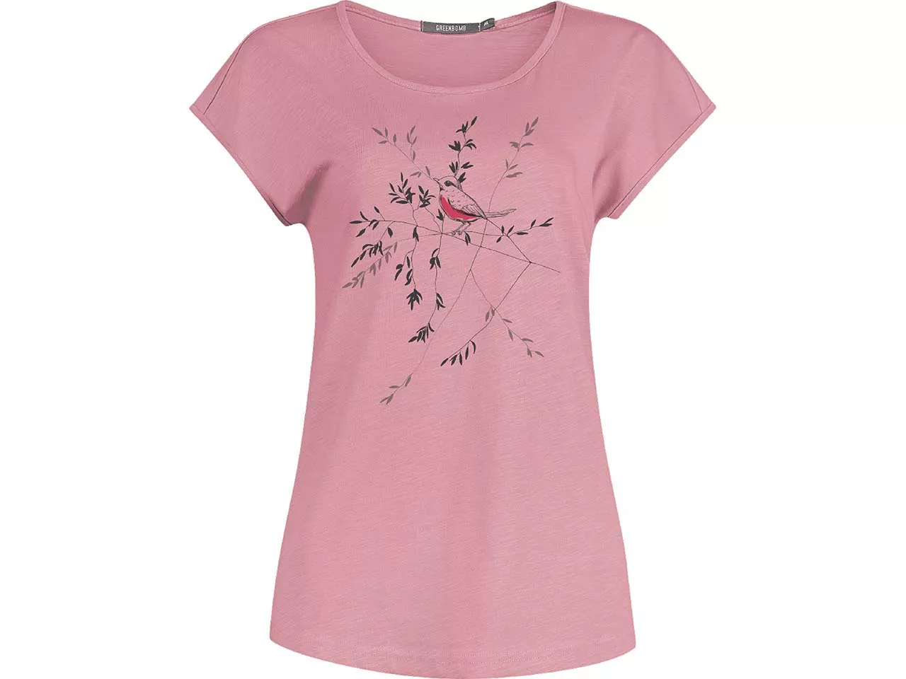 GREENBOMB Bio-Damen-T-Shirt "Bird Branch" mit Rundhalsausschnitt, old rose, Gr. XS