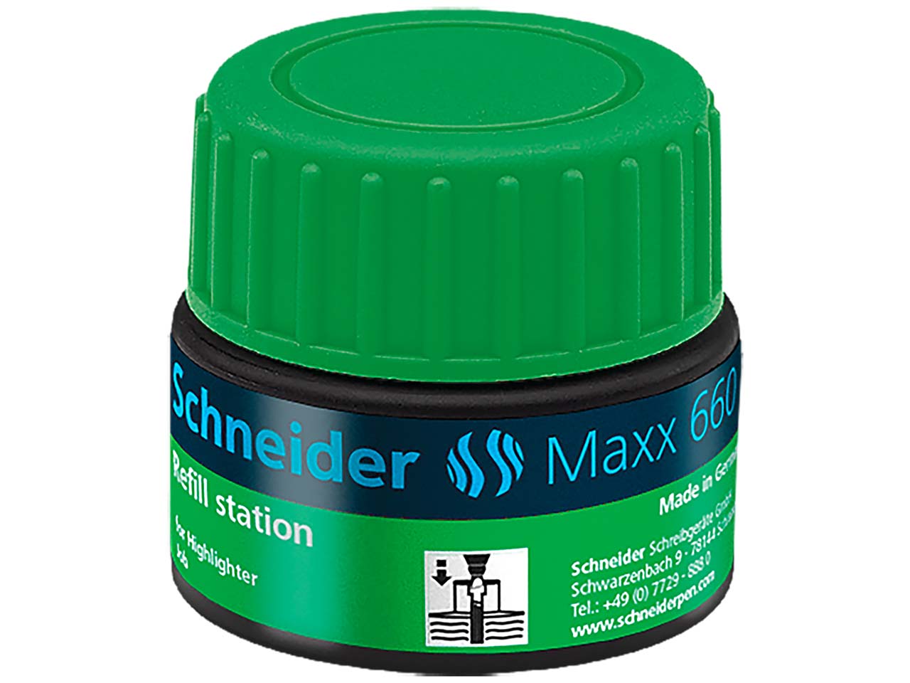 Schneider Nachfülltinte Maxx 660 für Textmarker Job, 30 ml, grün