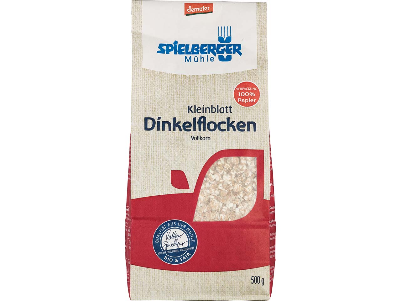 Spielberger Mühle Bio-Dinkelflocken, Vollkorn, Kleinblatt, 500 g