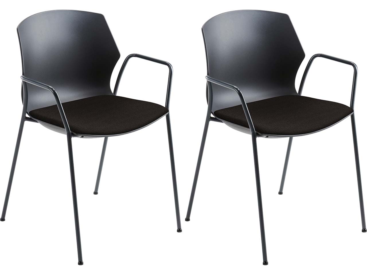 2x Besucherstuhl "2511" schwarz, mit Armlehnen, dunkelgrau