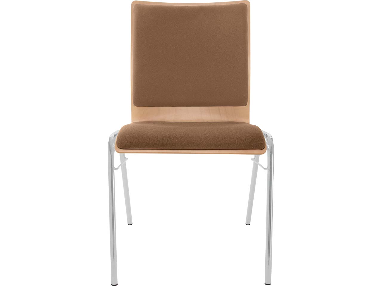 Besucherstuhl "A45" Buche lackiert, Gestell silber, Steg, Sitz- und Rückenpolster braun