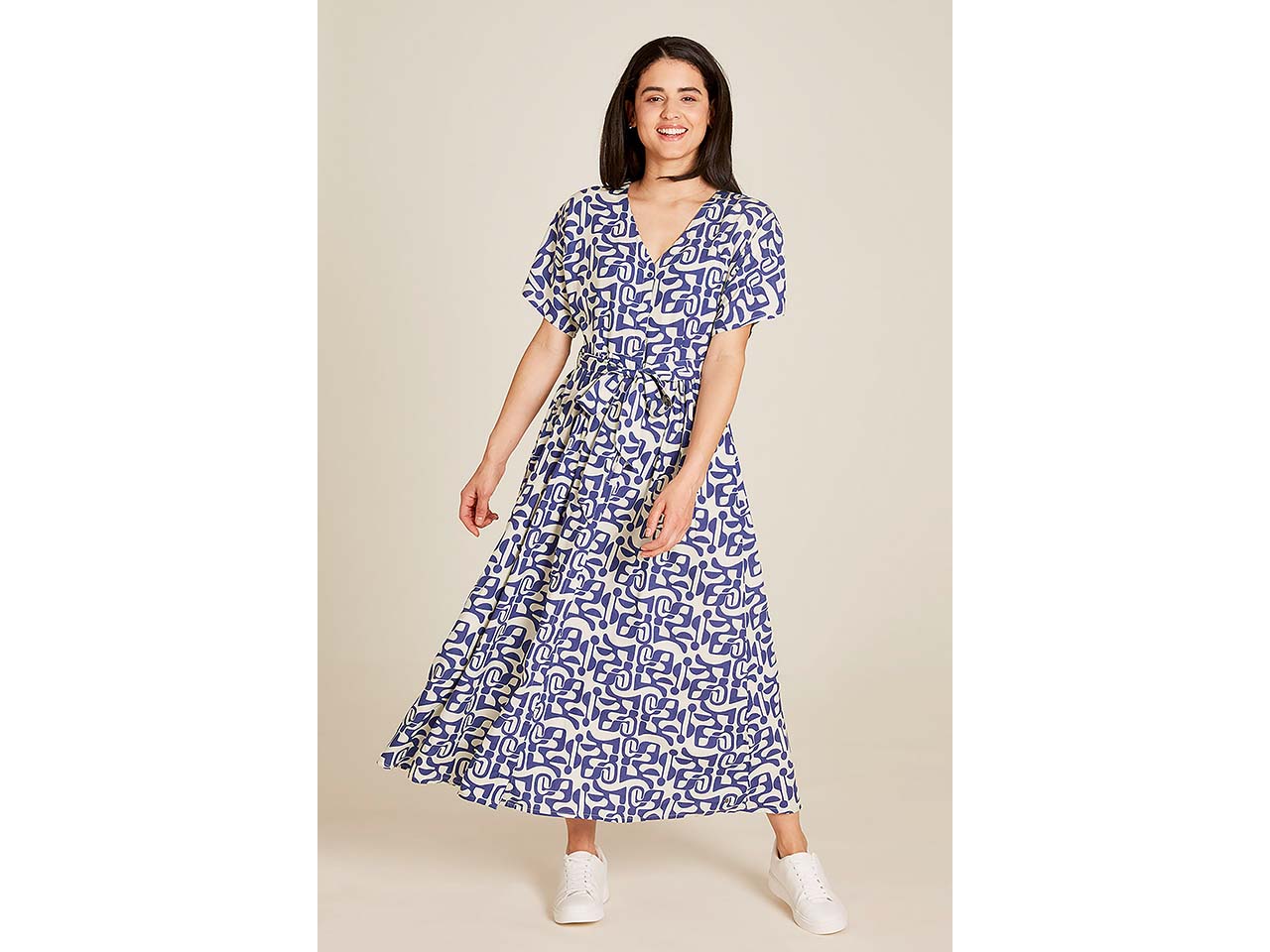 tranquillo Damen-Maxi-Kleid mit Bindegürtel, maze, Gr. 36