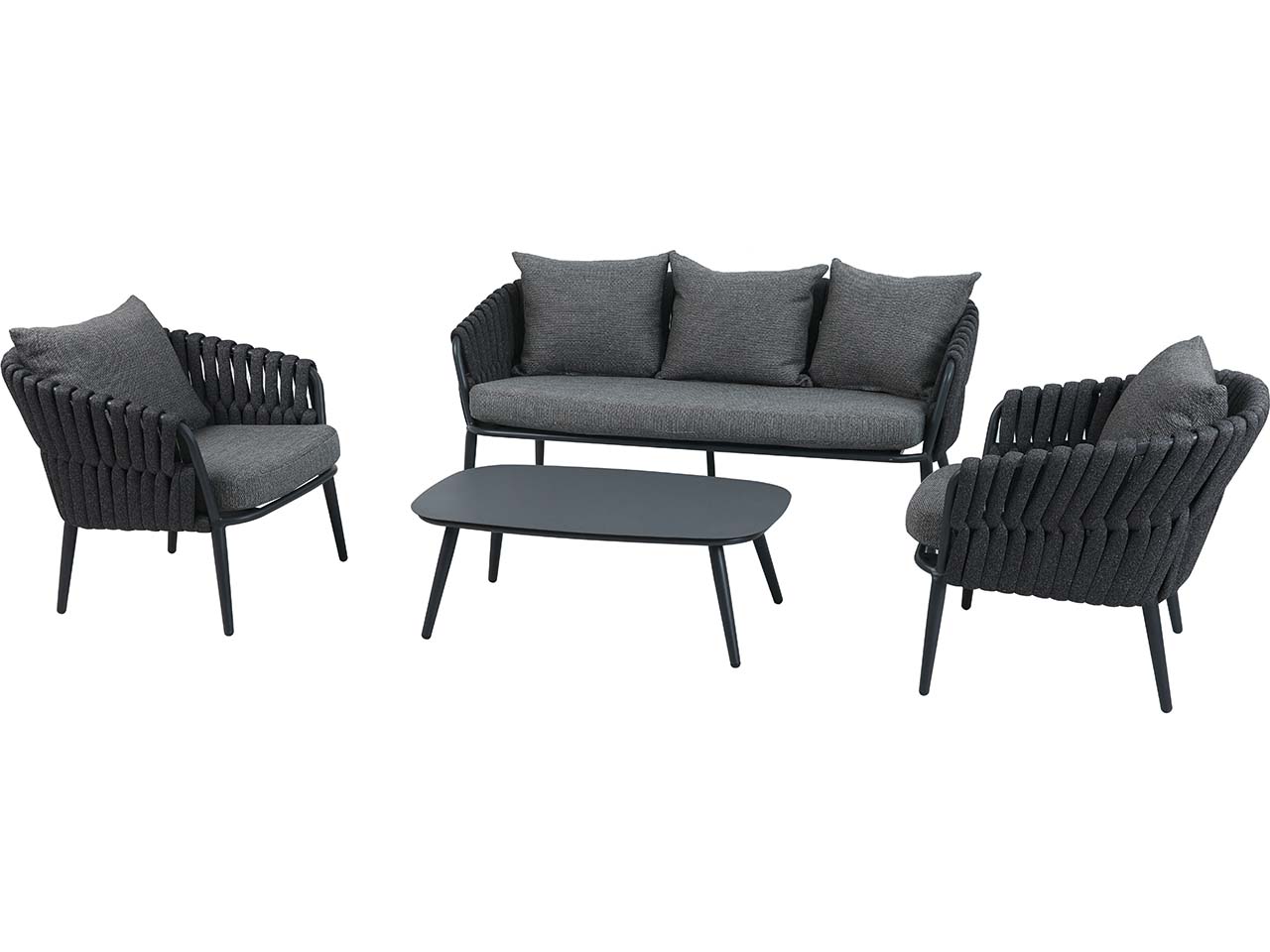 Gartenlounge-Set "Torino" 4-tlg. 1 Beistelltisch, 1 Bank, 2 Sessel, anthrazit