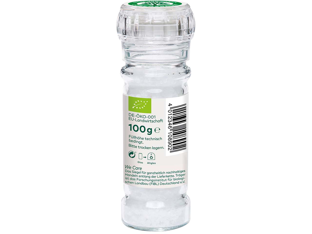 LEBENSBAUM Bio-Meersalz, grob in Glasmühle, 100 g