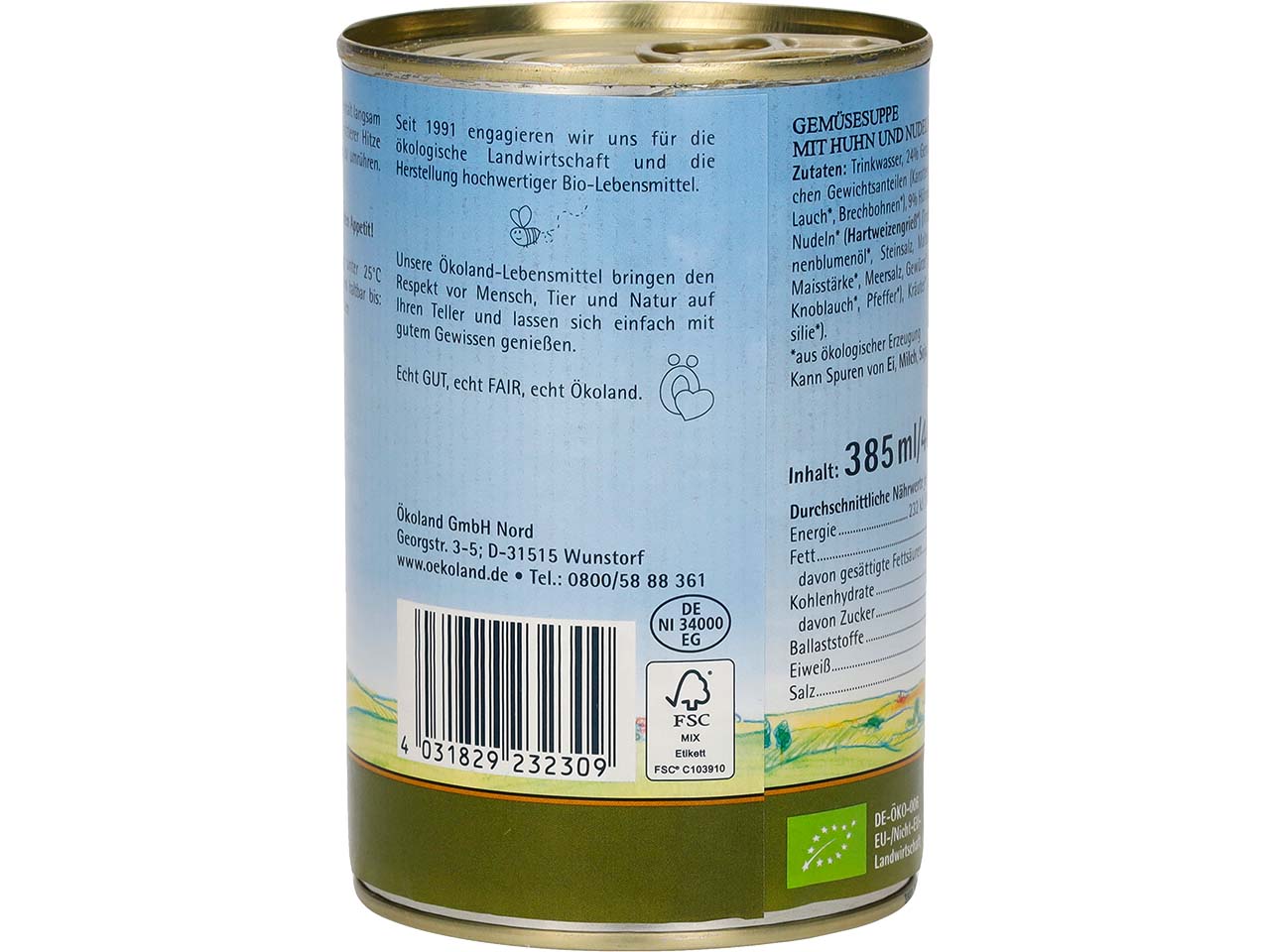 Ökoland Bio-Gemüsesuppe mit Huhn und Nudeln, 400 g