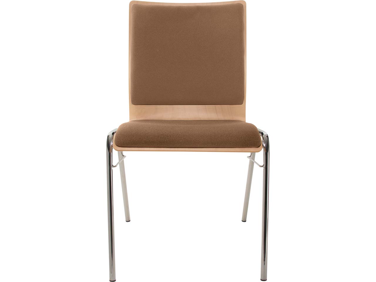 Besucherstuhl "A45" Buche lackiert, Gestell verchr., Steg, Sitz- und Rückenpolster braun