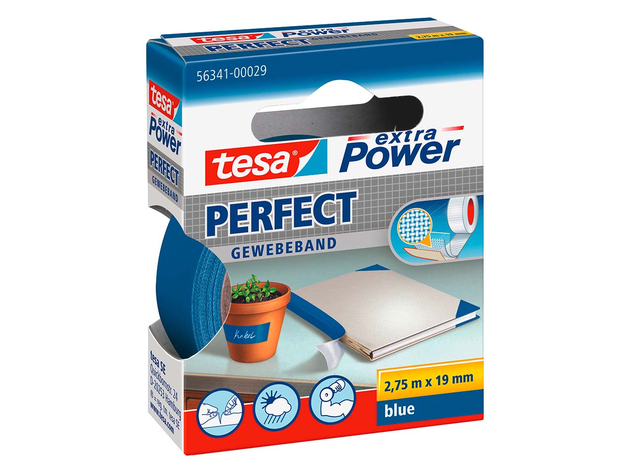 Tesa Gewebeband 2,75m x 19mm blau