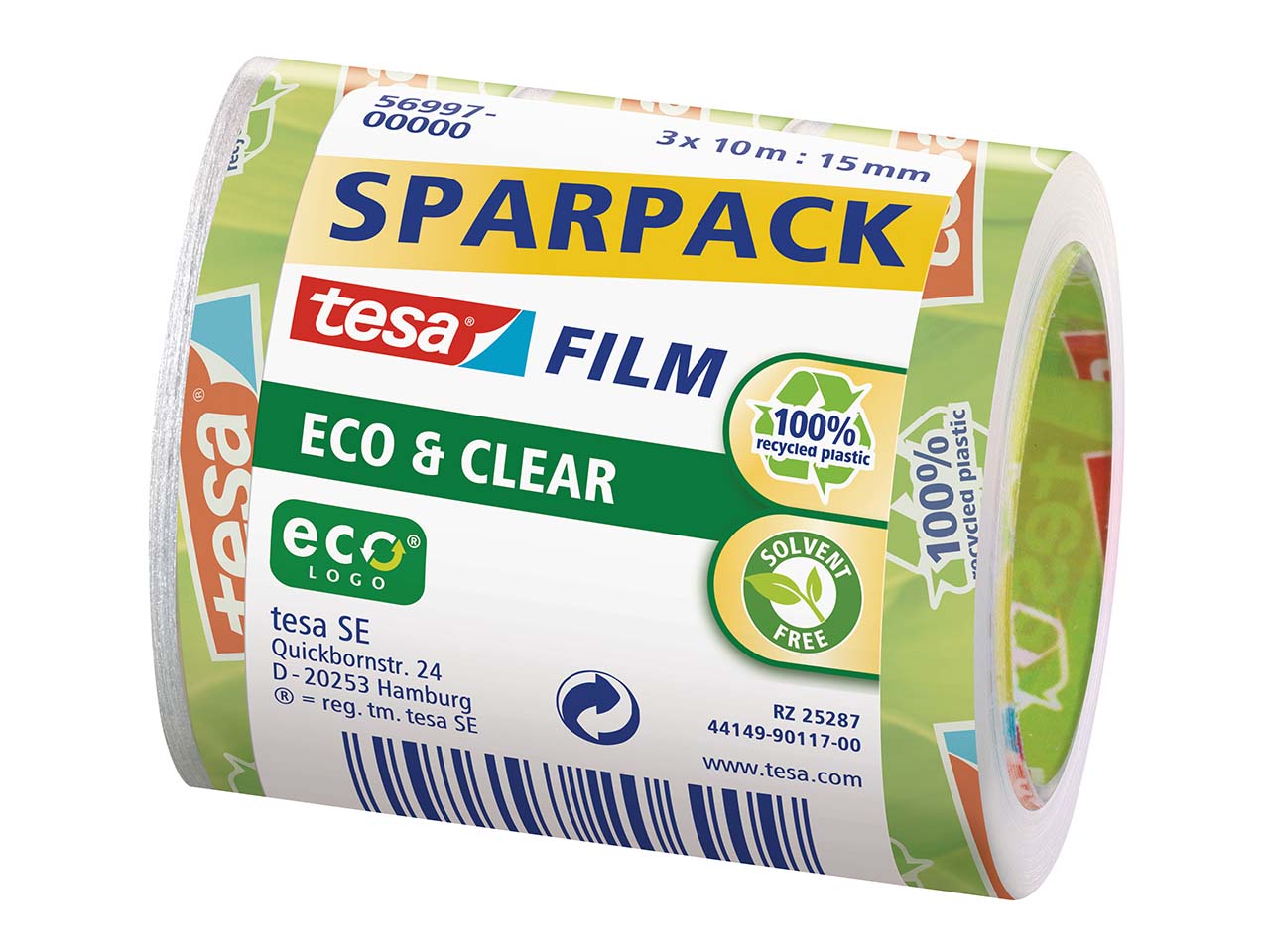 3er Sparpack Tesa "Eco & Clear" 15 mm x 10 m