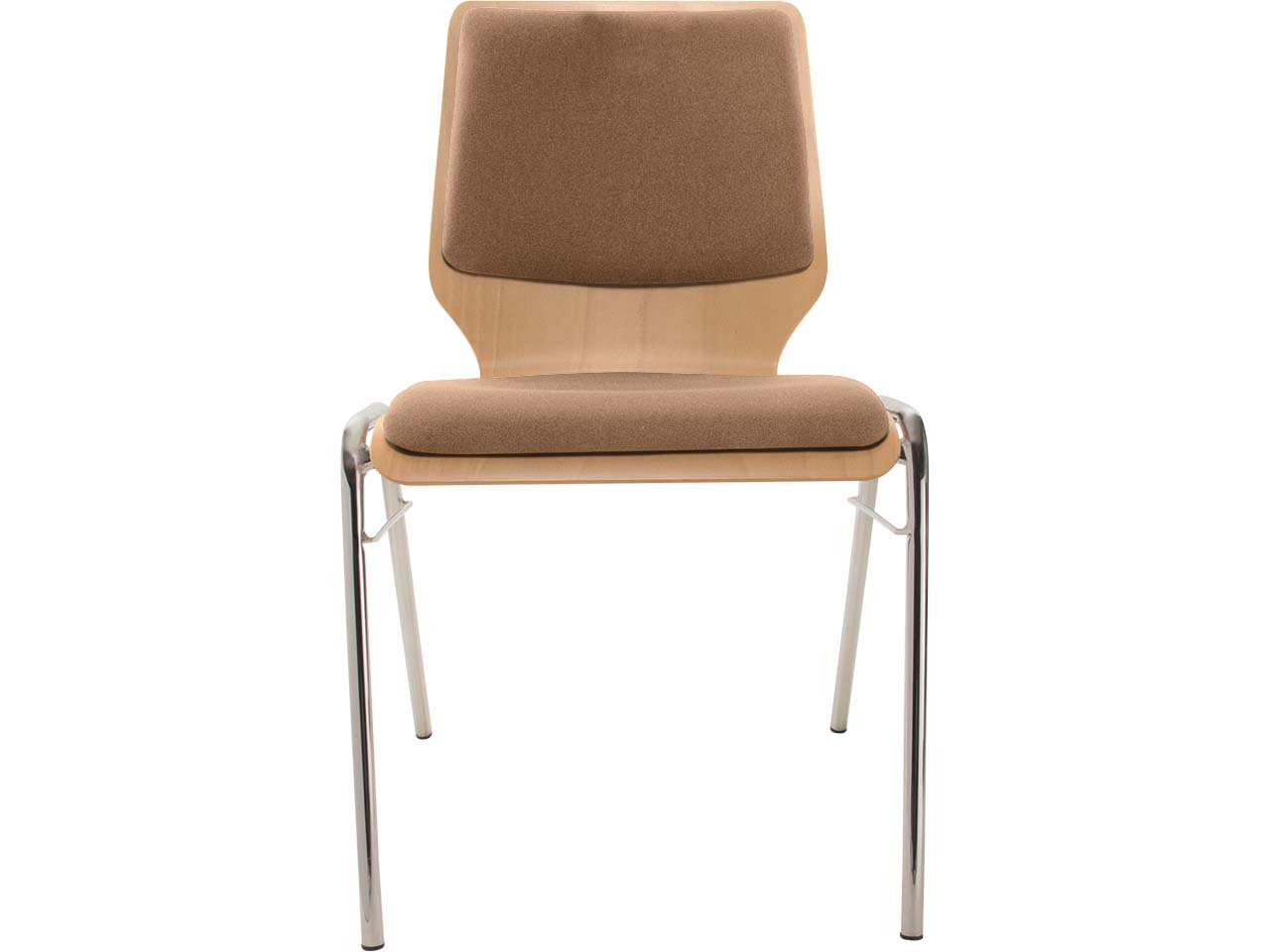Besucherstuhl "A2" Buche lackiert, Gestell verchr., Steg, Sitz- und Rückenpolster braun