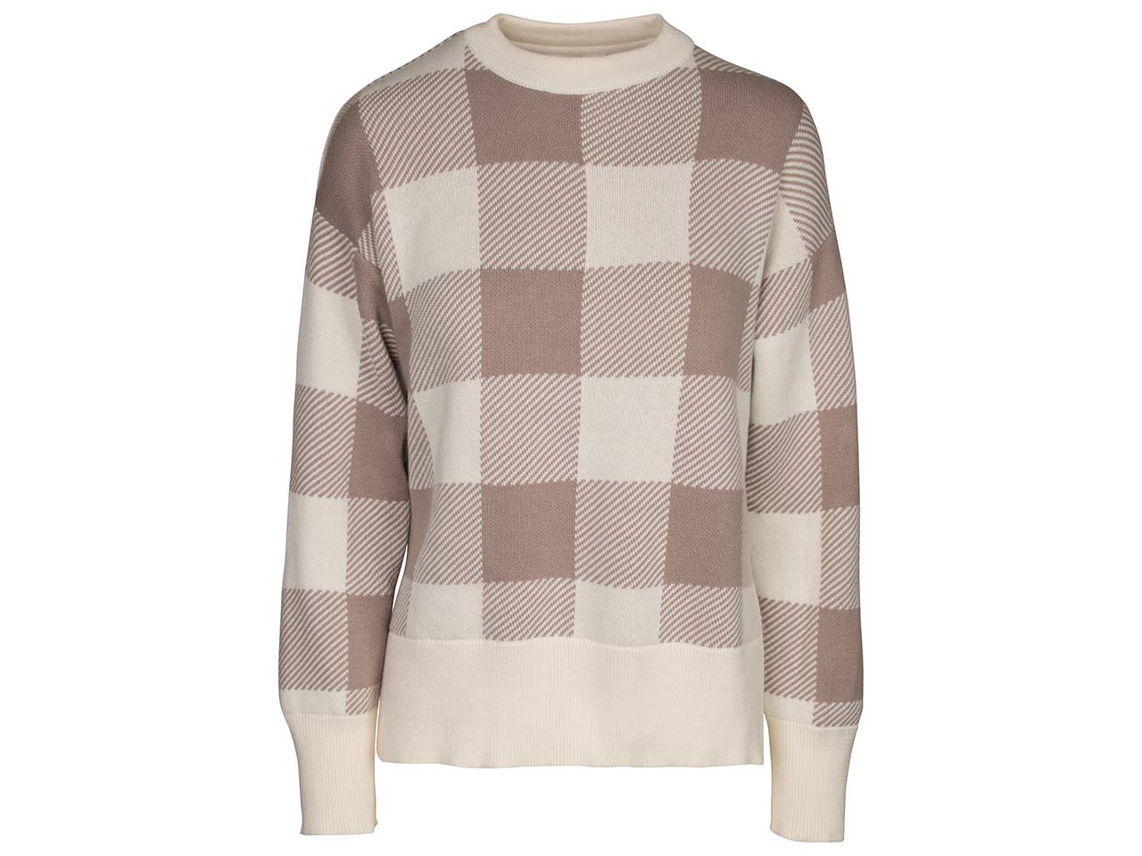 MELA Bio-Damen-Jacquard-Strickpullover "FAIZA" mit Seitenschlitzen, mushroom/cream, Gr. S