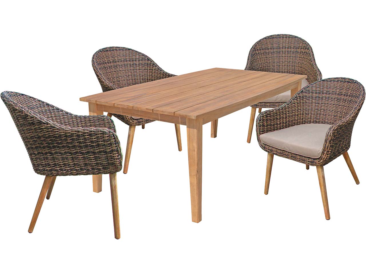 Gartenmöbel-Set "VISALIA/PUEBLO" 5-tlg.  1 x Tisch Akazie, 4 Sessel KSgefl. dunkelbraun