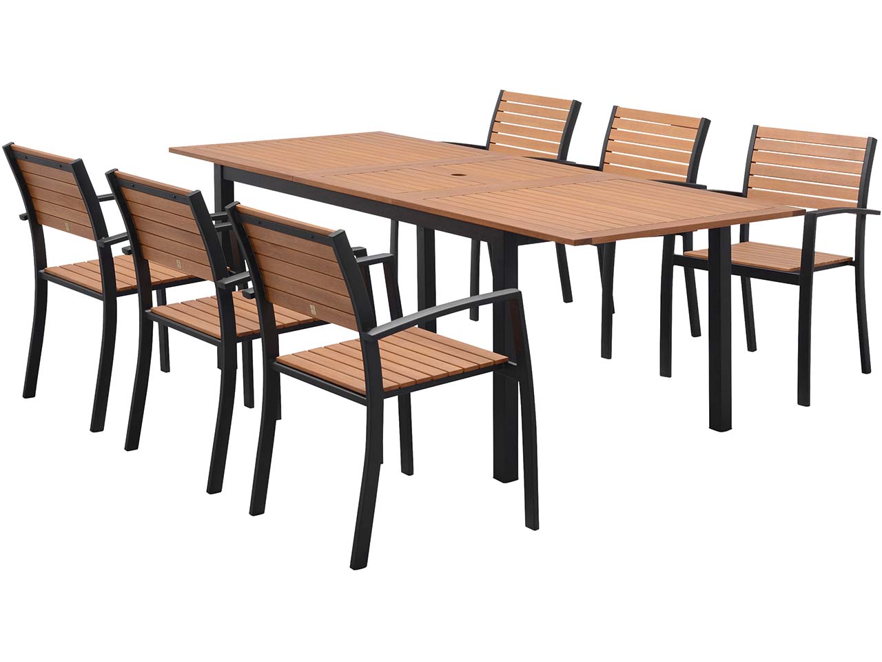 Gartenmöbel-Set "Barcelona" 6 Stühle, 1 Tisch 150/200 x 90, schwarz