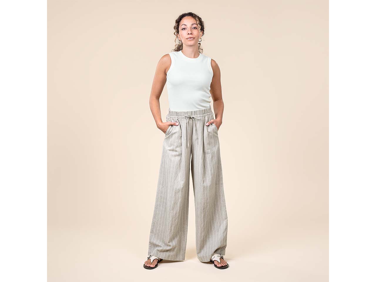 Living Crafts Damen-Hose 'TAKARA' mit Bindebändchen, natural/pine stripes, Gr. 36