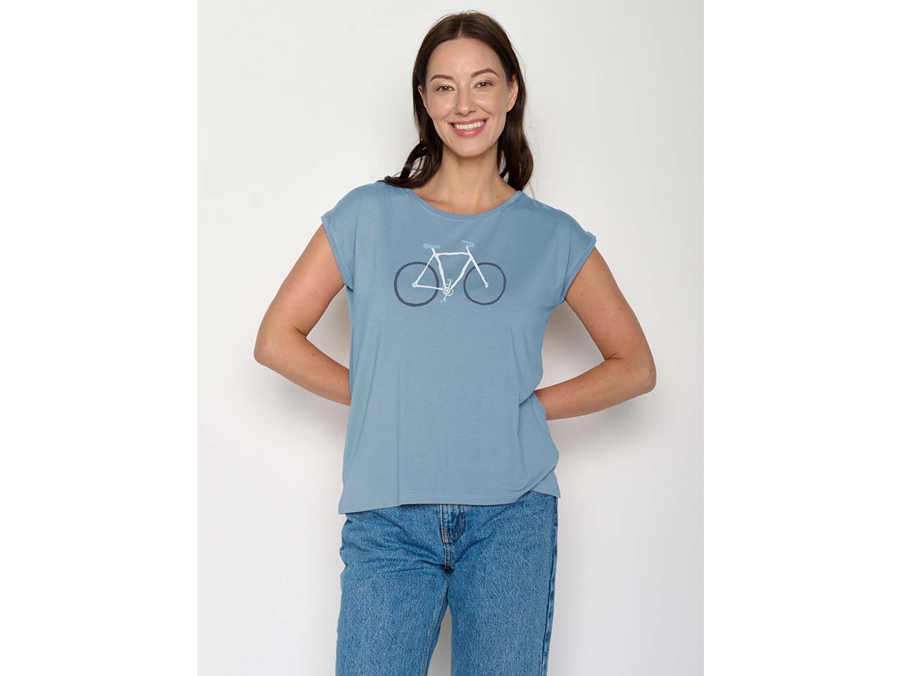 GREENBOMB Bio-Damen-T-Shirt "Bike Handdrawn" mit angesch. Ärmeln, glacier blue, Gr. XL