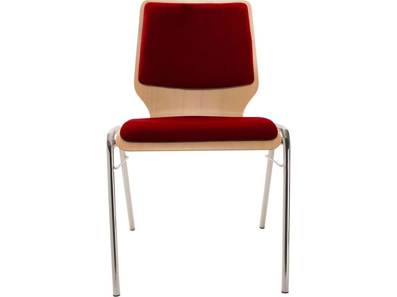 Besucherstuhl "A2" Buche lackiert, Gestell verchr., Steg, Sitz- und Rückenpolster rot