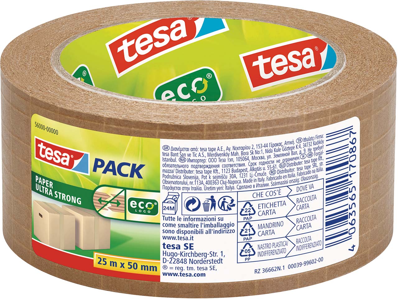 tesa Fadenverstärktes Papier-Packband 'tesapack ultra strong ecoLogo', 25m x 50mm