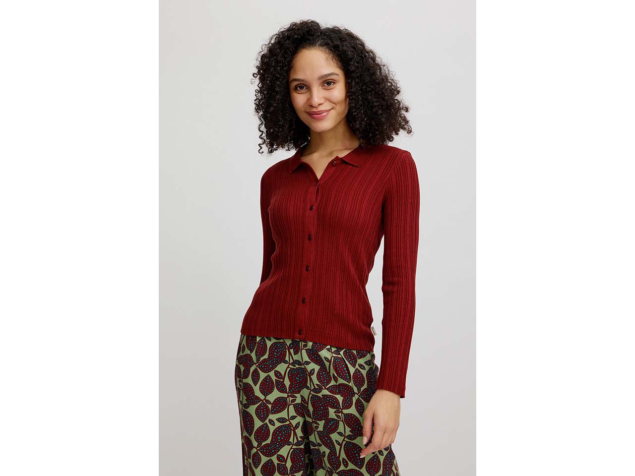 tranquillo Damen-Cardigan mit Rippenstruktur, fired brick, Gr. S