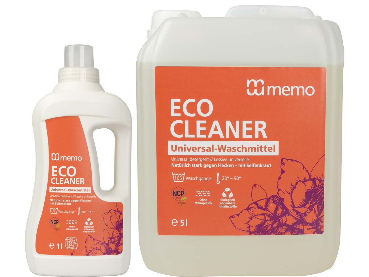 memo Universal-Waschmittel "ECO CLEANER" Bundle aus  1 l Flasche + 5 l Kanister