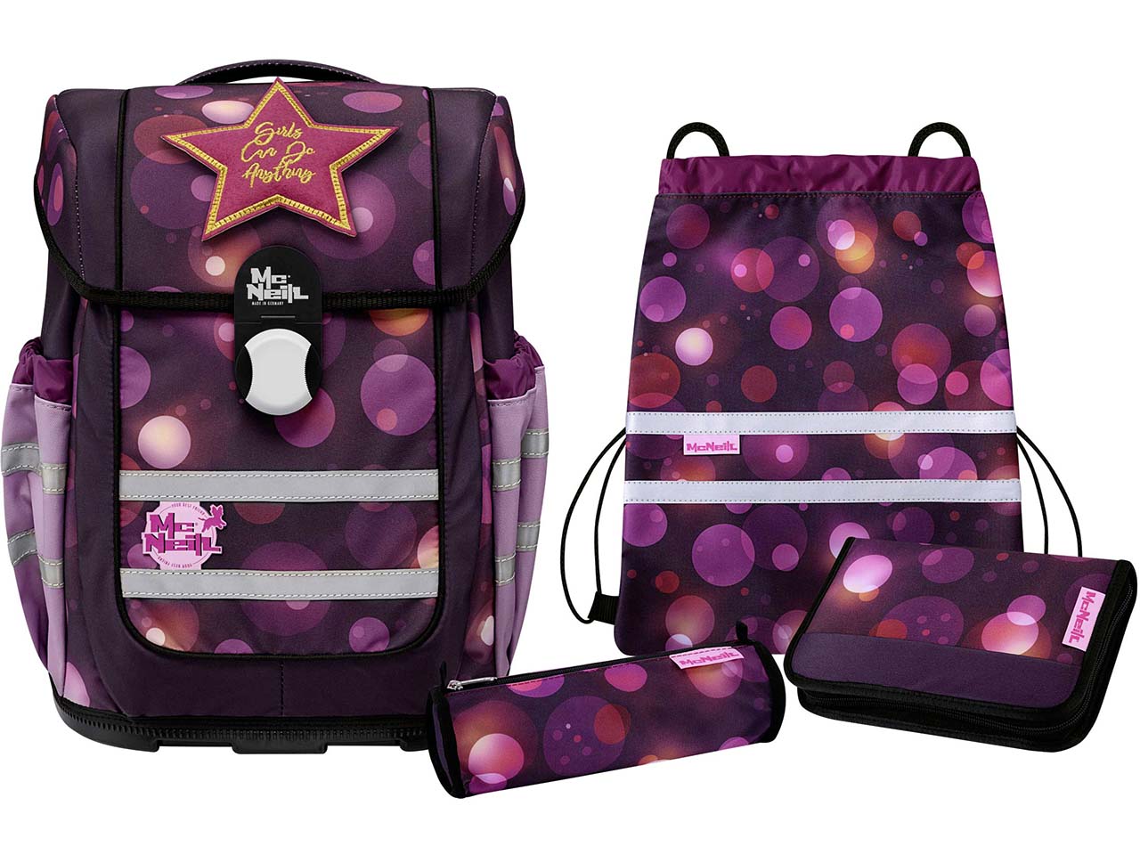 McNeill Schulranzen-Set "McOcean" aus Recyclingkunststoff, berry