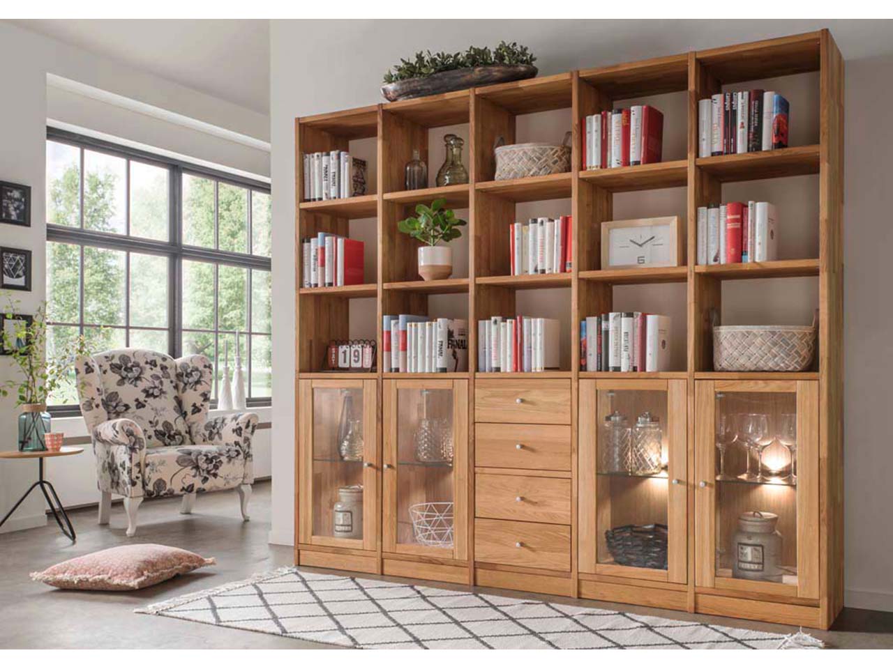 Regal "Grid 9" B 136 x T 34 x H 202 cm, Wildeiche geölt