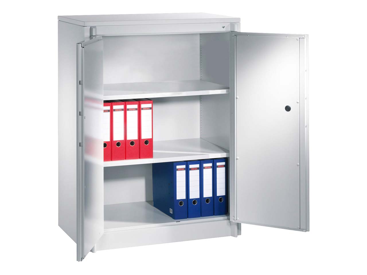 Feuergeschützte Flügeltürenschrank lichtgrau B 93 cm, H 122,6 cm