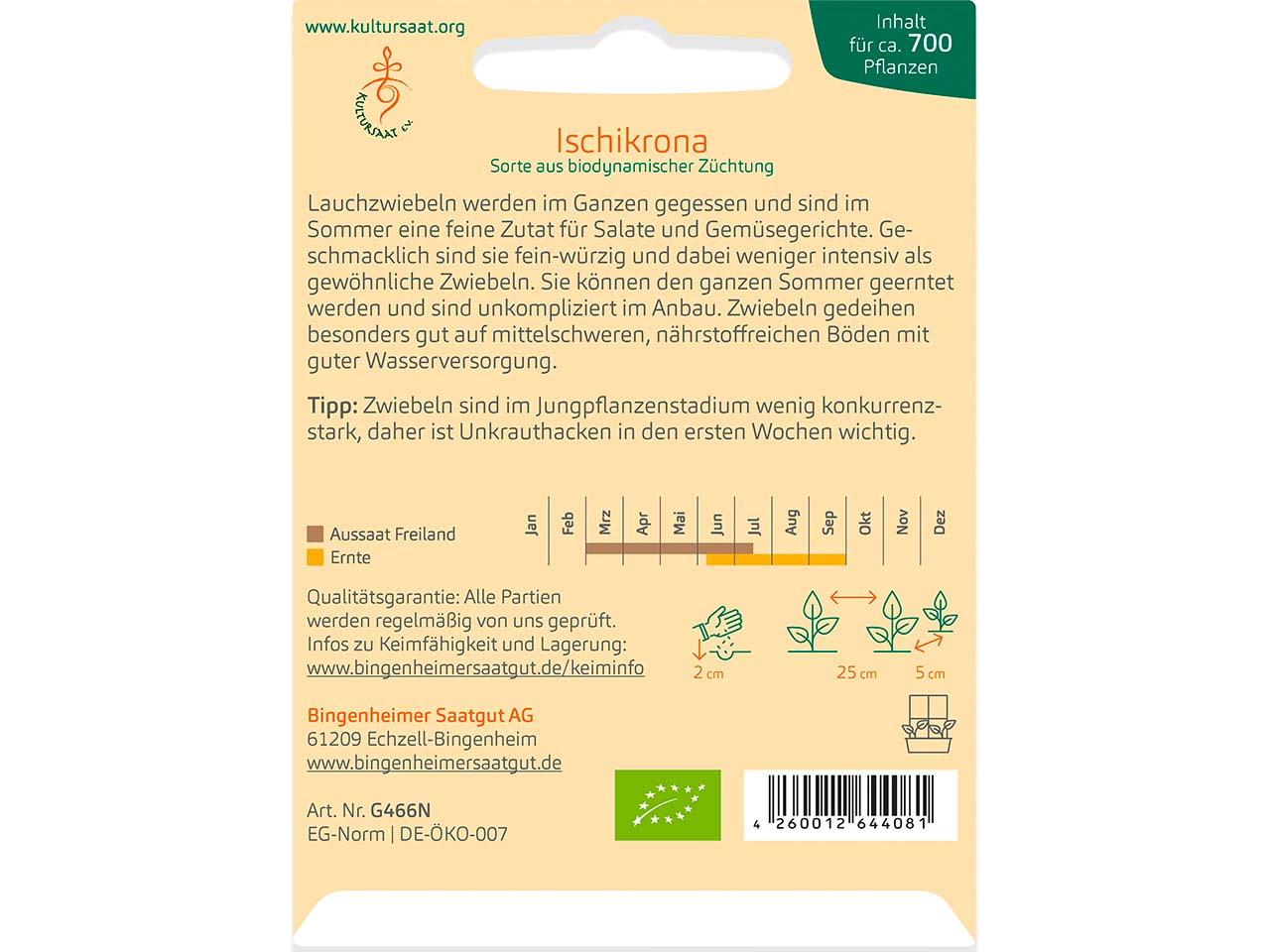 bingenheimer saatgut Bio-Samen Lauchzwiebel "Ischikrona", 1 Stk.