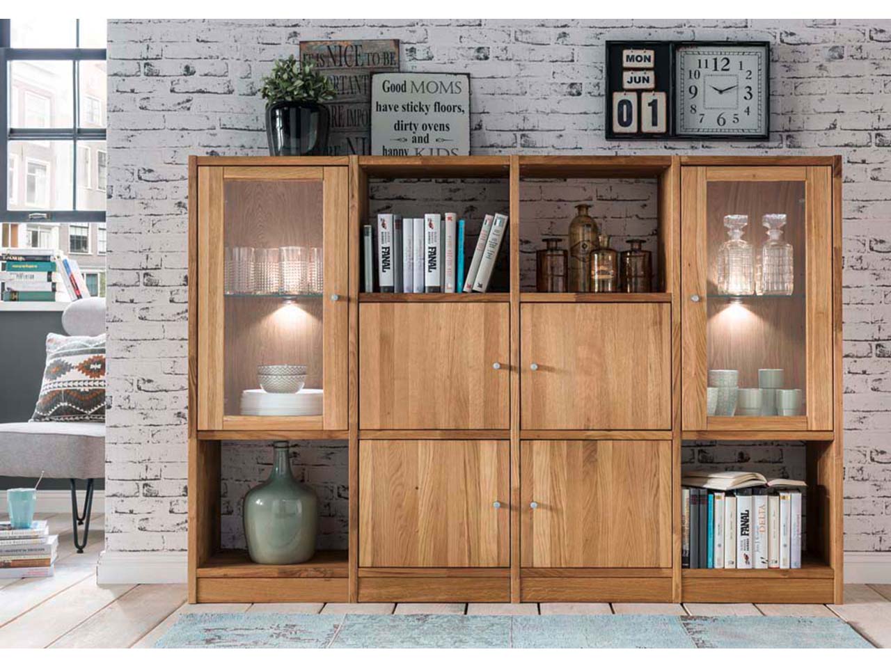 Regal "Grid 3" B 181 x T 34 x H 125 cm, Wildeiche geölt