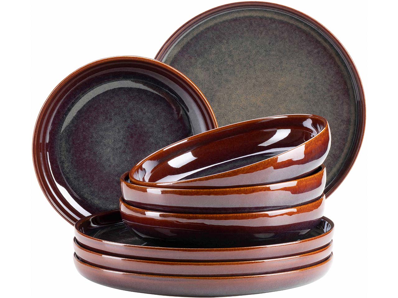 Mäser Tafelservice 8-tlg. "Elina Uno" Steinzeug, rot-braun