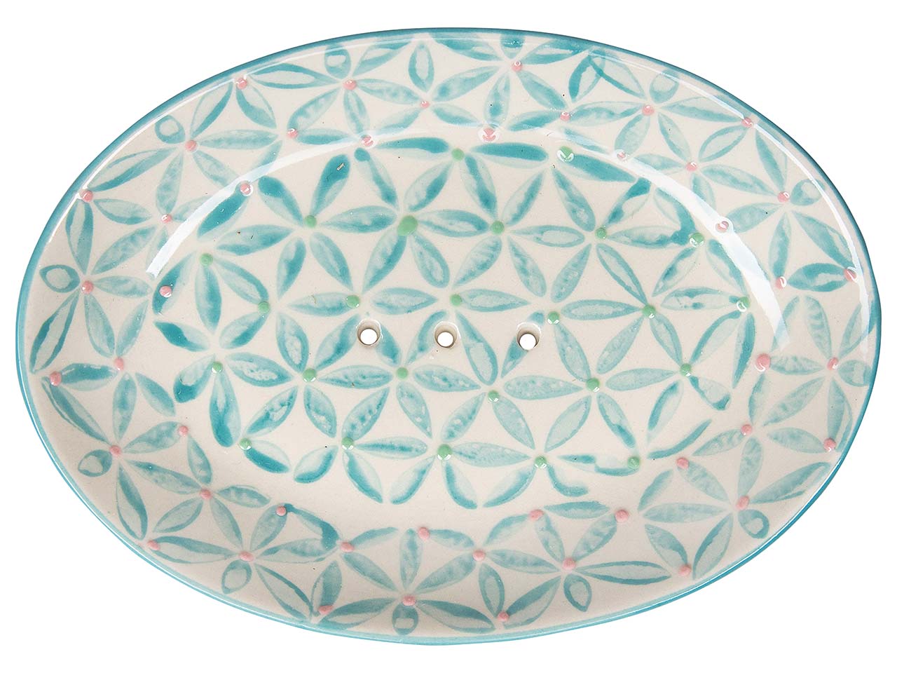 tranquillo Seifenschale "RETRO" weiß-blau aus Steinzeug, oval