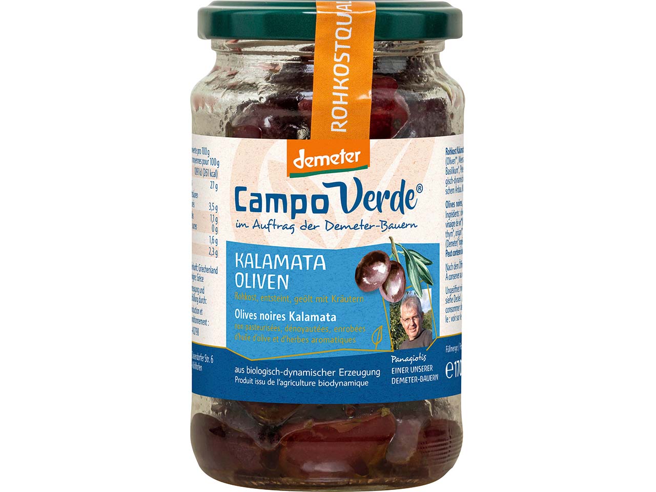 Campo Verde Bio-Kalamata-Oliven entsteint, geölt mit Kräutern, 170 g