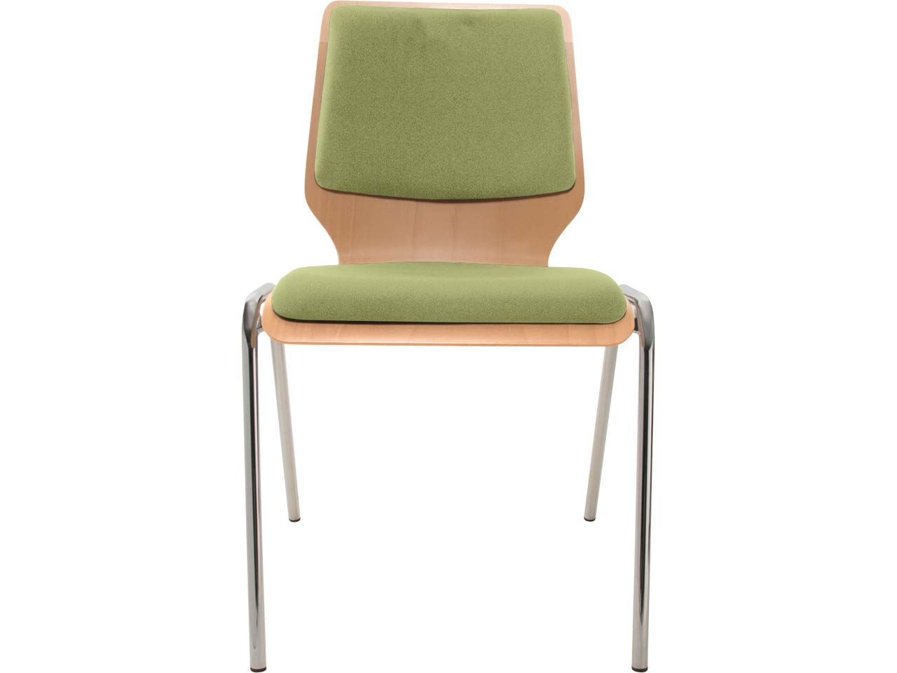 Besucherstuhl "A2" Buche lackiert, Gestell verchromt, Sitz- und Rückenpolster hellgrün