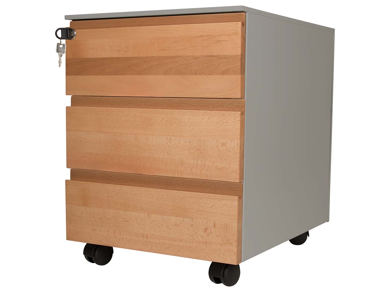 Rollcontainer "CONTACT" 3 SL, soft close, Buche geölt, B42xT53,3xH55 cm, silber