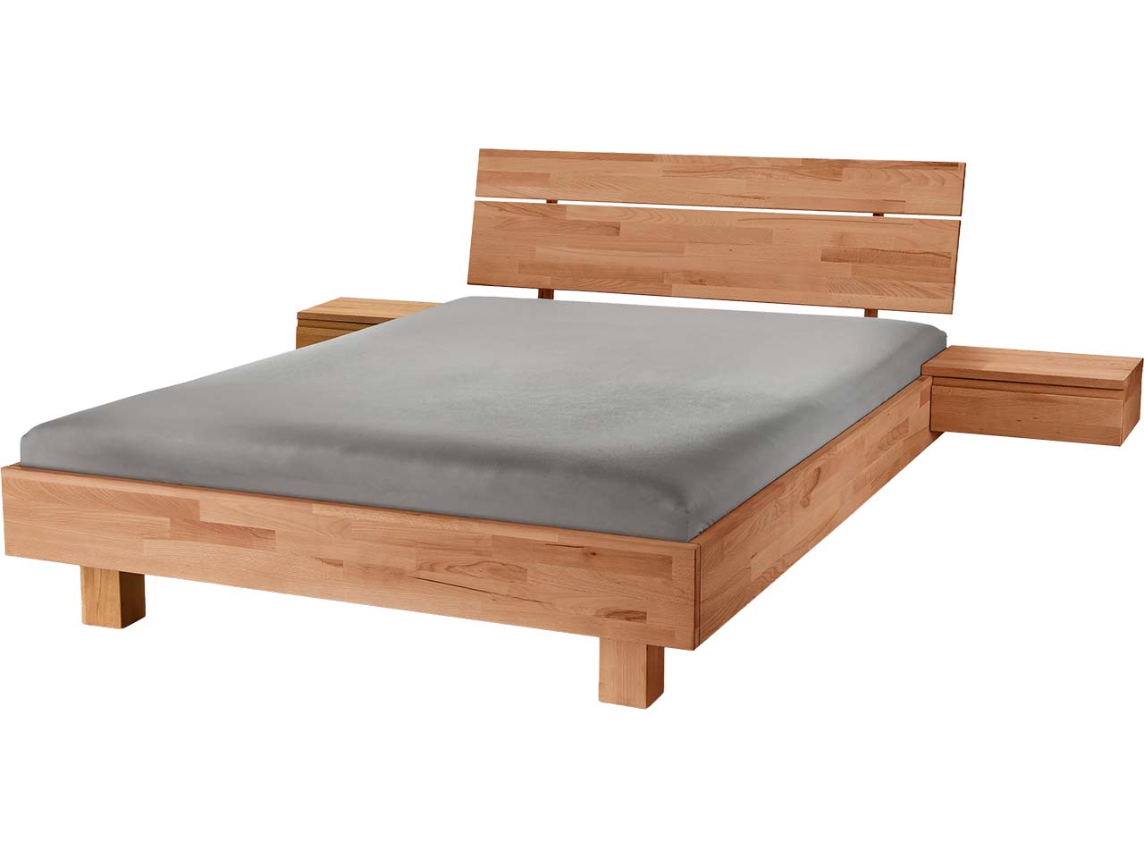 Massivholzbett 'Dolle' mit Holzfüßen und Kopfteil, 160 x 200, Kernbuche