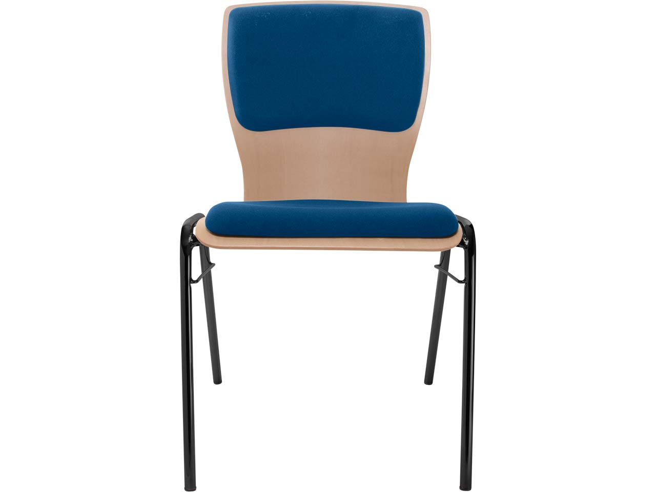 Besucherstuhl "A29" Buche lackiert, Gestell schwarz, Steg, Sitz- und Rückenpolster blau