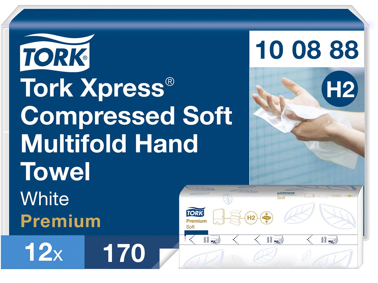 Tork Xpress Multifold-Papierhandtücher "Premium H2" komprimiert, 12 x 170 Blatt, weiß