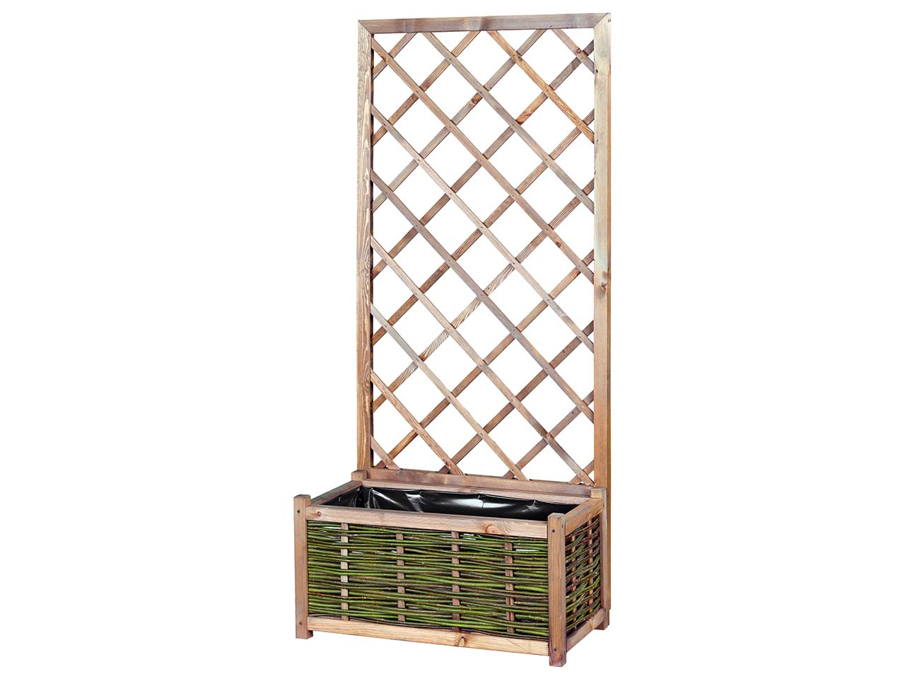 Pflanzkasten aus Lärche und Weide, mit Folie und Rankgitter, B 80 x T 40 x H 40/160 cm