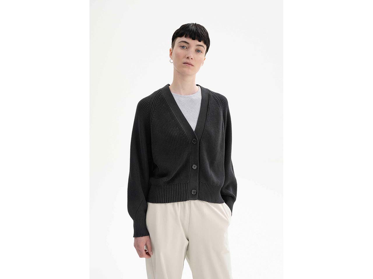 MELA Bio-Damen-Rippstrick-Cardigan 'BHUMA' mit Raglan-Ärmel, schwarz, Gr. S