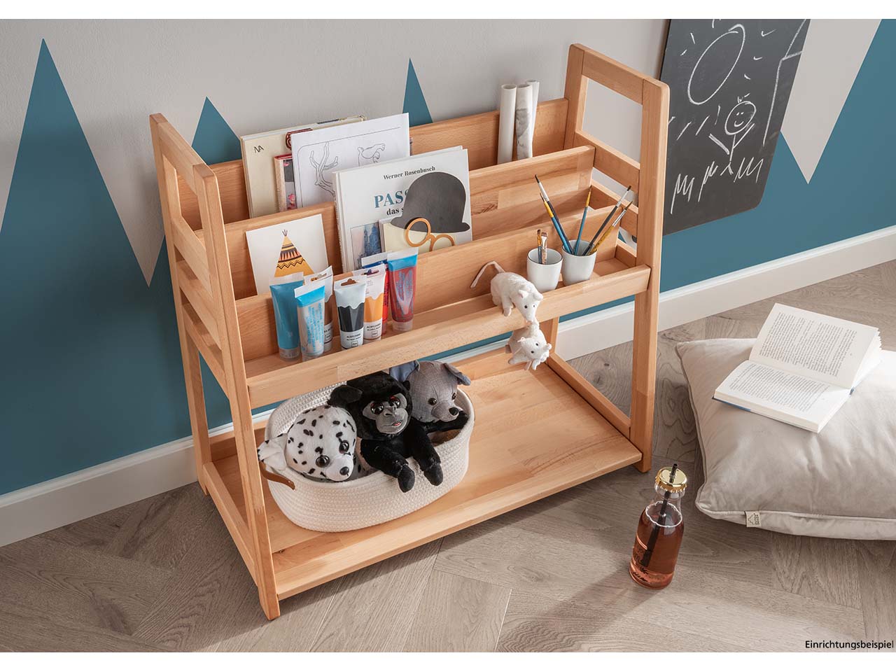Kinderregal 'Montessori' B83xT38xH75cm, Bücherregal oben, Buche geölt