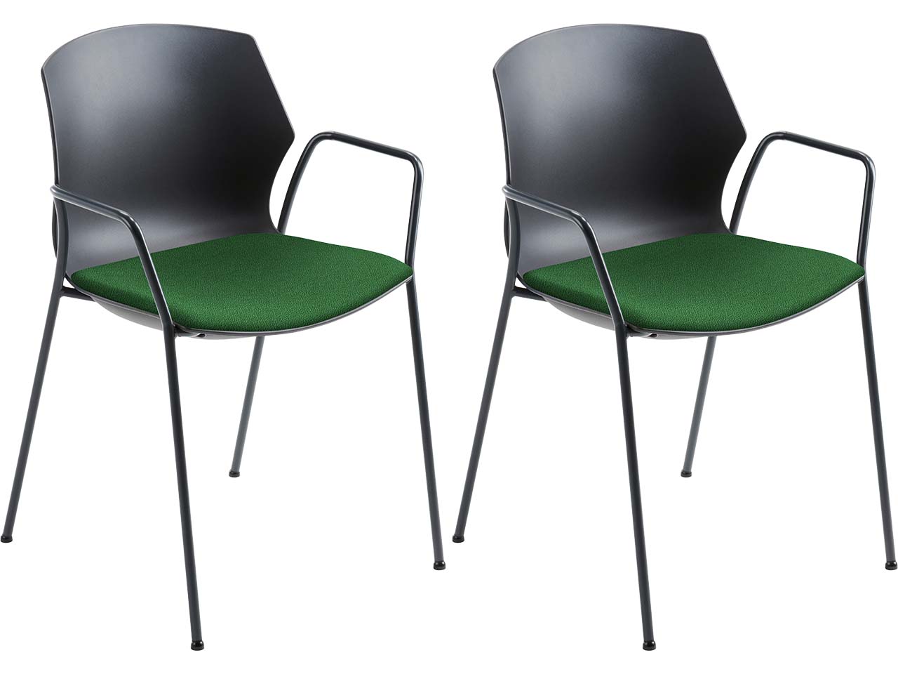 2x Besucherstuhl "2511" schwarz, mit Armlehnen, dunkelgrün