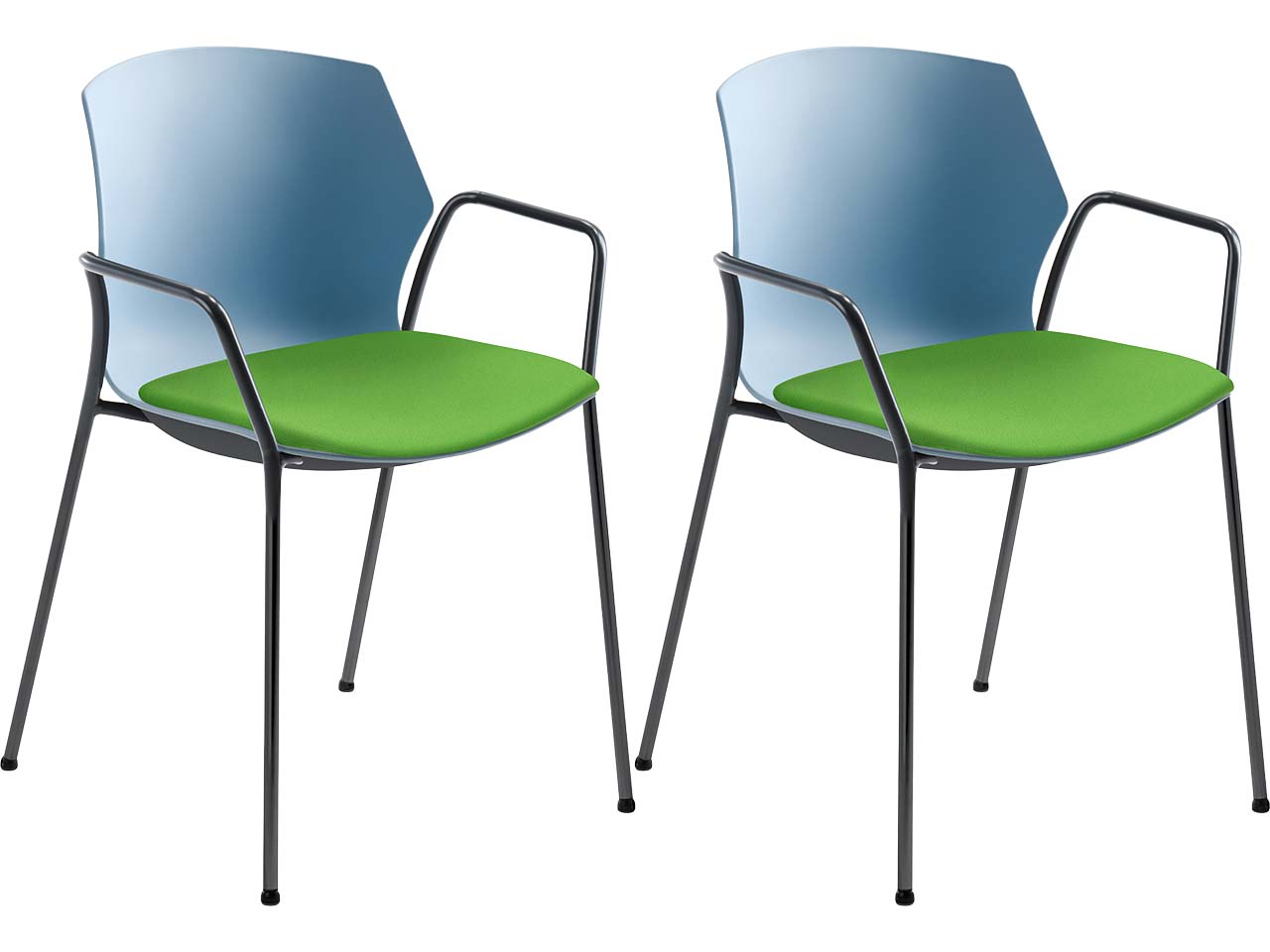 2x Besucherstuhl "2511" hellblau, mit Armlehnen, apfelgrün