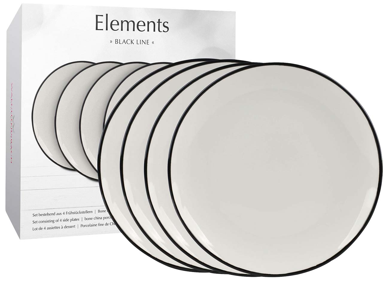 4 Waechtersbach Teller 'Elements' Ø 19 cm, black line