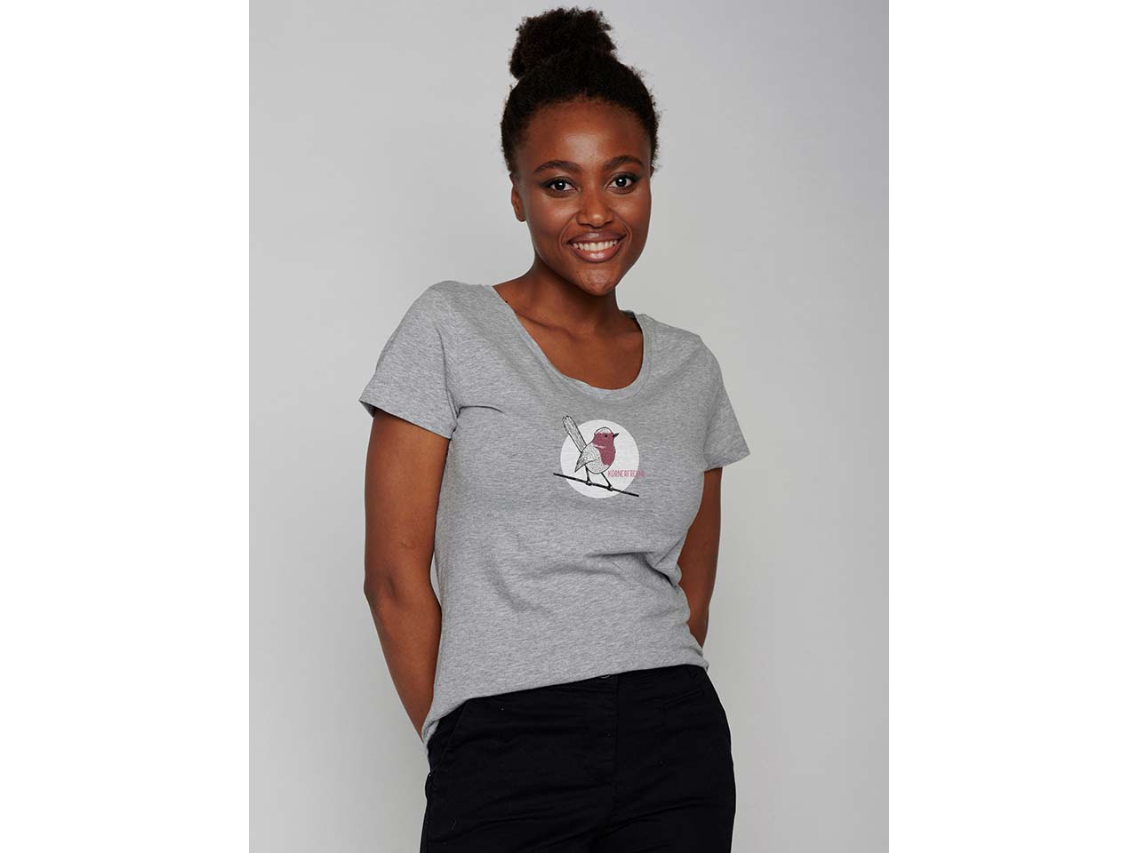 GREENBOMB Bio-Damen-T-Shirt 'Körnerfreund' mit Rundhalsausschnitt, heather grey, Gr. L