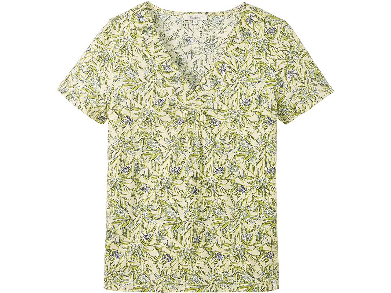 tranquillo Bio-Damen-T-Shirt mit abgesetztem V-Ausschnitt, summer leafs, Gr. S