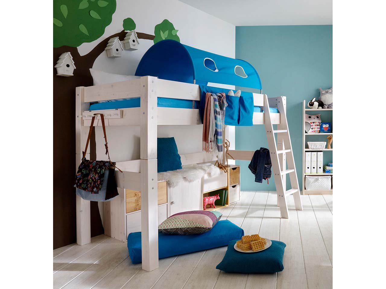 Hochbett "Tobykids" mittelhoch B90xT200xH140 cm, Kiefer weiß