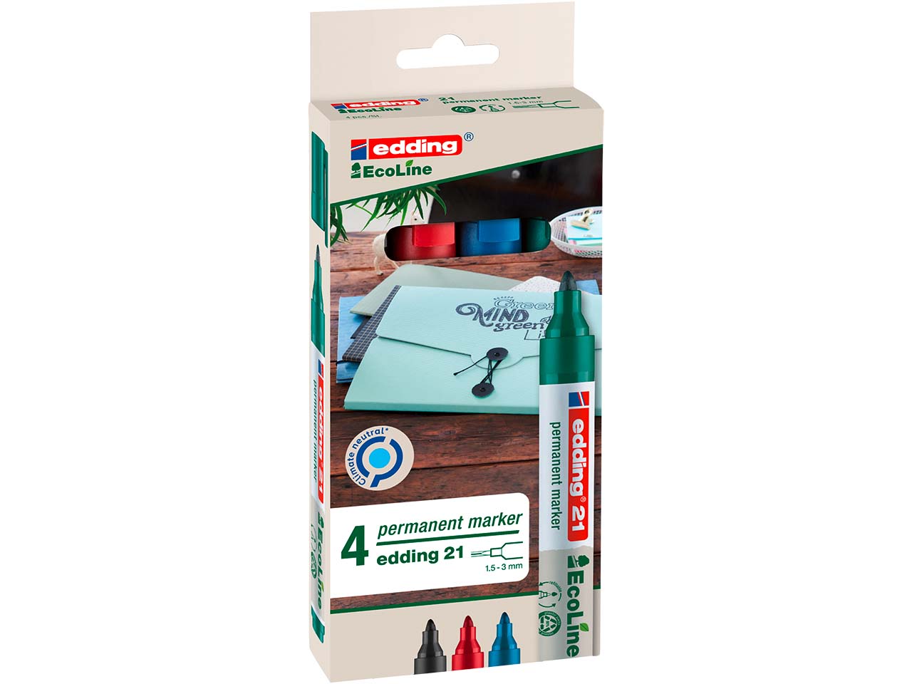 4er Set edding Permanentmarker "21 EcoLine" farbig sortiert