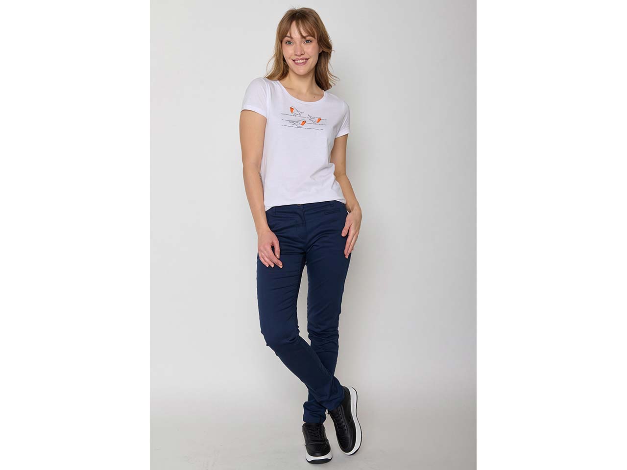 GREENBOMB Bio-Damen-T-Shirt "Birds Pole" mit Rundhalsausschnitt, white, Gr. S