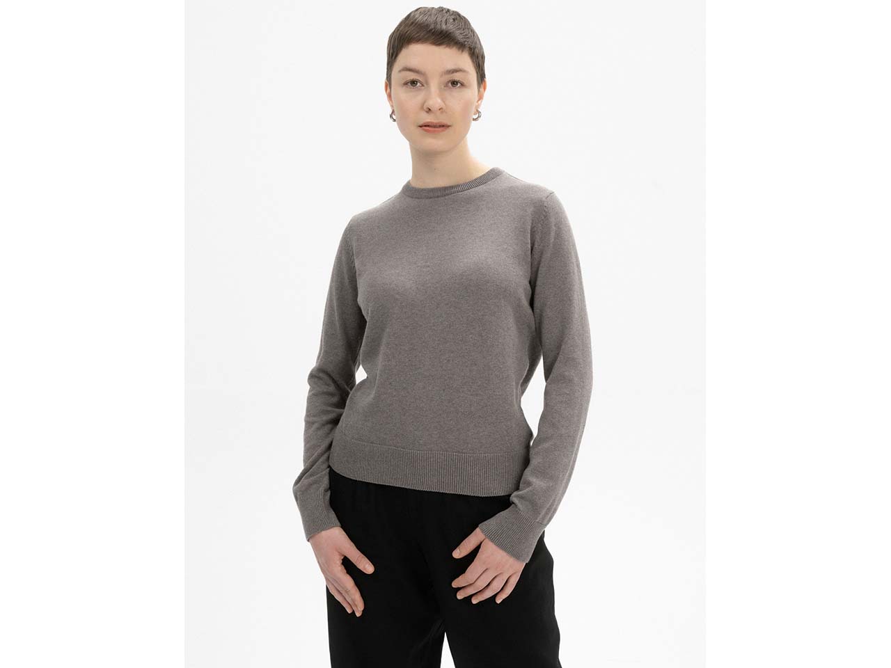MELA Bio-Damen-Pullover "DHANA" mit Rundhalsausschnitt, bear melange, Gr. L