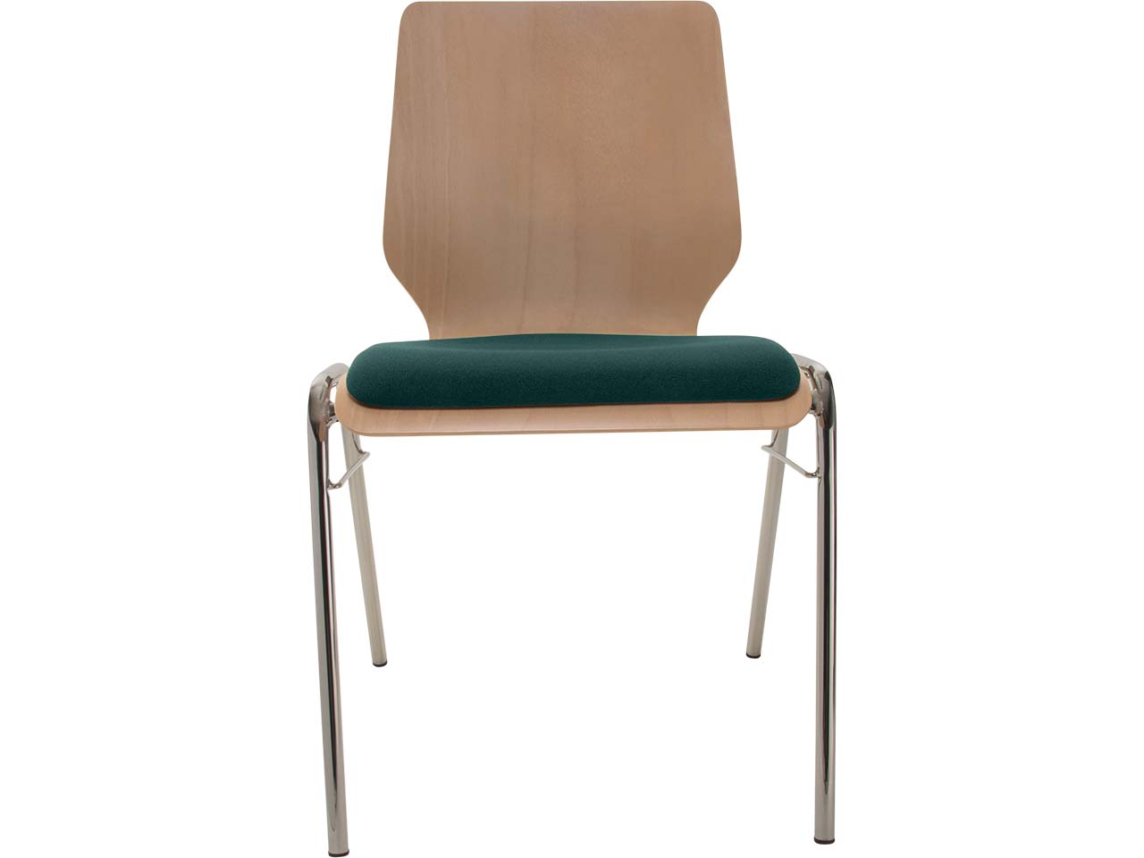 Besucherstuhl "A2" Buche, Gestell verchromt, Steg, Sitzpolster dunkelgrün