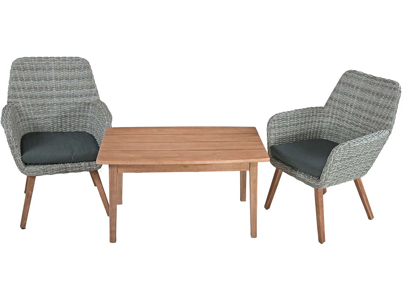 Gartenmöbel-Set "RAPALLO/PUEBLO" 3-tlg. 1 Tisch Akazie, 2 Sessel Kunststoffgeflecht grau